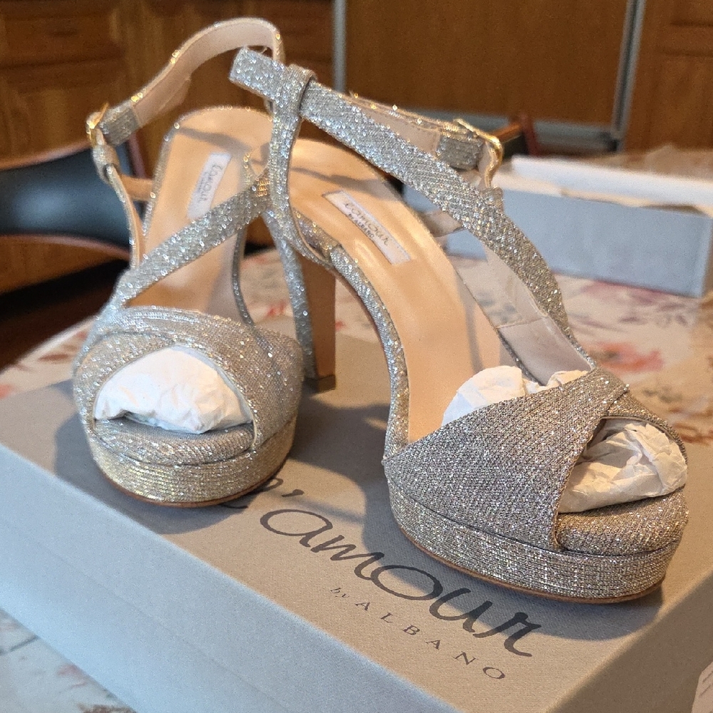 Alba Silver Strappy Heels with Ankle Strap